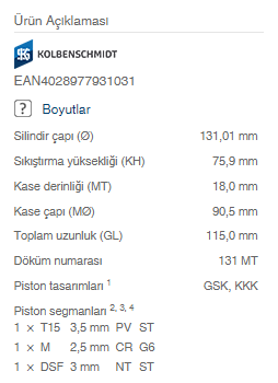 MOTOR PİSTON SET 131MM